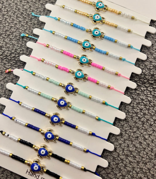 Beaded Evil Eye Turtle Bracelet